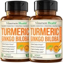 Ginkgo Biloba dan Turmeric Curcumin Suplement w / Black Pepper & Organic Tumeric - Natural Turmeric Suplemen Fokus, Memori, Gabungan & Brain Health - Vegan Ginko Bilbia Capsules w / Curcuma - 2 Pack