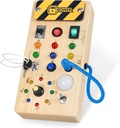 Hoarosall Montessori Wooden Busy Board with 8 LED Light switches, Sensory Toys Light Switch Travel Toys for 1+ Year Old Baby and Toddler
