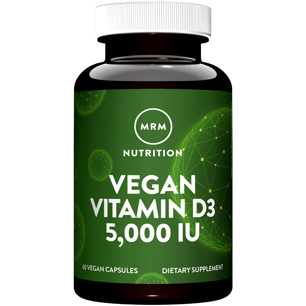 MRM Nutrition Vitamin D3 5,000 IU - For Women and Men - High Potency Pure Cholecalciferol from Lichen, Vegan Calcium Absorption Support for Bone & Immune Health - Non‑GMO & Gluten‑Free - 60 Servings
