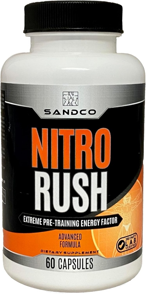 Sandco Nitro Rush Nootropic Brain Papildinājums – 60 Count Focus Kapsulas koncentrēšanai, vīriešiem un sievietēm – Hi Enerģijas Smadzeņu pastiprinātājs ar Taurīnu, Vitamīni B, Rhodiola – Smadzeņu un atmiņas atbalsts