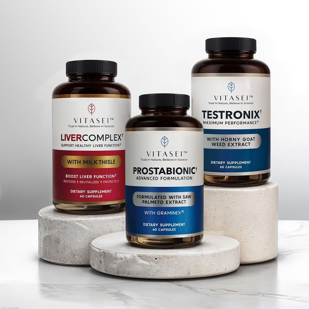 VITASEI Health Power Pack – Testronix, Prostabionic & Liver Cleanse Bundle – Aumentare l'energia, il muscolo, la prostata e la salute del fegato con i supplementi mirati