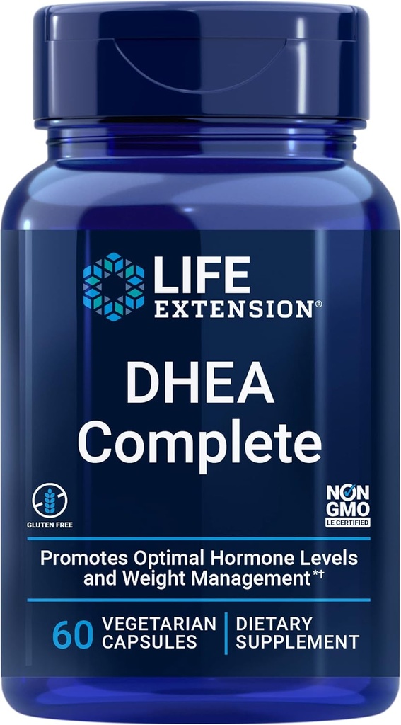 Life Extension DHEA un 7-Keto DHEA Complete Vegetarian kapsulas, lai maksimāli atbalstītu veselīgu ķermeņa svaru un koka, Lean Muskuļu masa, Libido & More, Non-GMO, Gluten-free, 60 Count