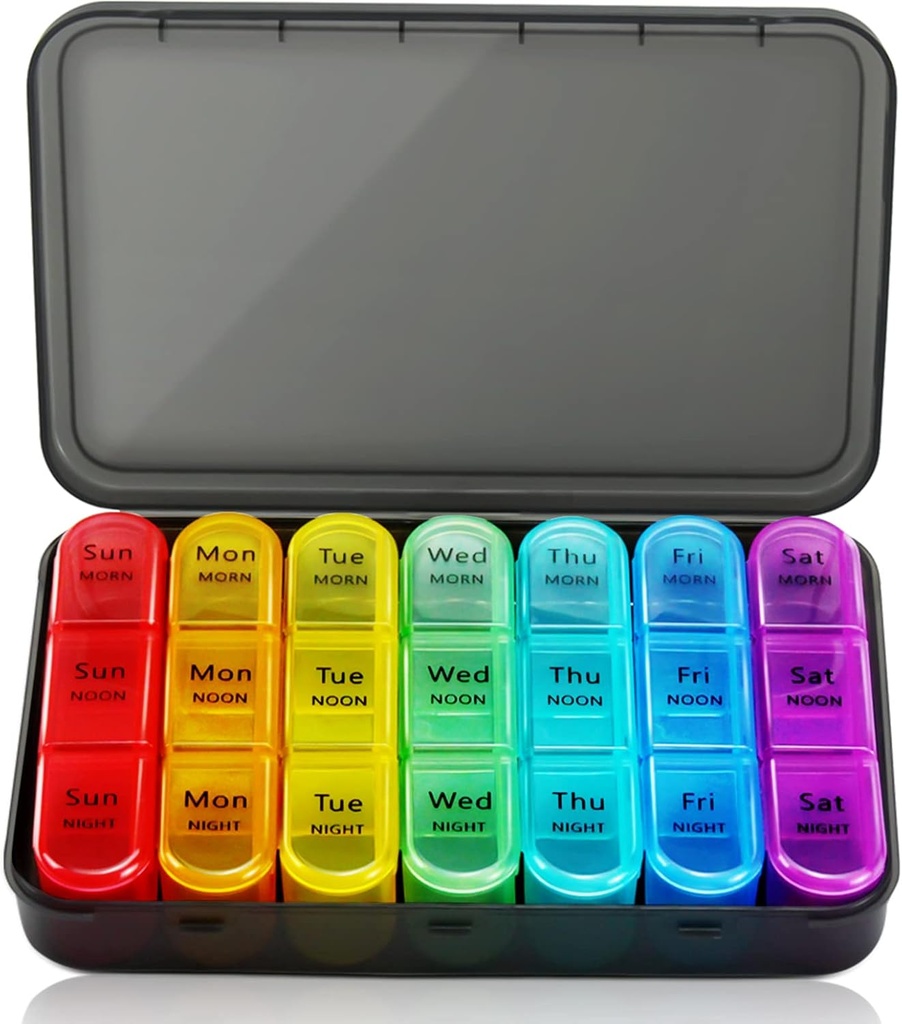 Щотижневий Pill Організатор 3 Times A Day, 7 Day Pill Box Large Compartments Moisture-Proof Pill Case, Щоденний портативний Travel Ранок Noon Вечірній підвіконня, для рибних масел, вітамінів, добавки