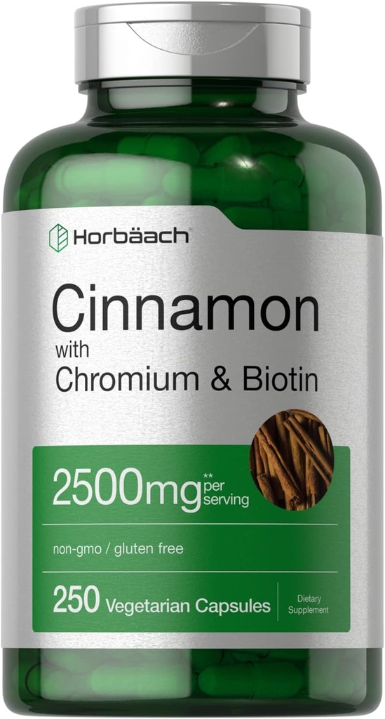 Horbäach kanel med Chromium Picolinate 2500mg | 250 kapslar | Plus Biotin | Vegetarian, icke-GMO, Gluten Free