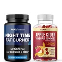MAV NUTRITION Night Time Fat Burner Capsules and Apple Cider Vinegar Gummies | Overnight Metabolism Booster for Stomach Fat Burning Support with Melatonin & ACV | 1 Month Supply