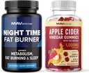 MAV NUTRITION Night Time Fat Burner kapsulak eta Apple Cider Vinegar Gummies | Gaueko Metabolismoa Bultzatzailea Fat Burning euskarria Melatonin eta ACVrekin | 1 Hileko hornidura