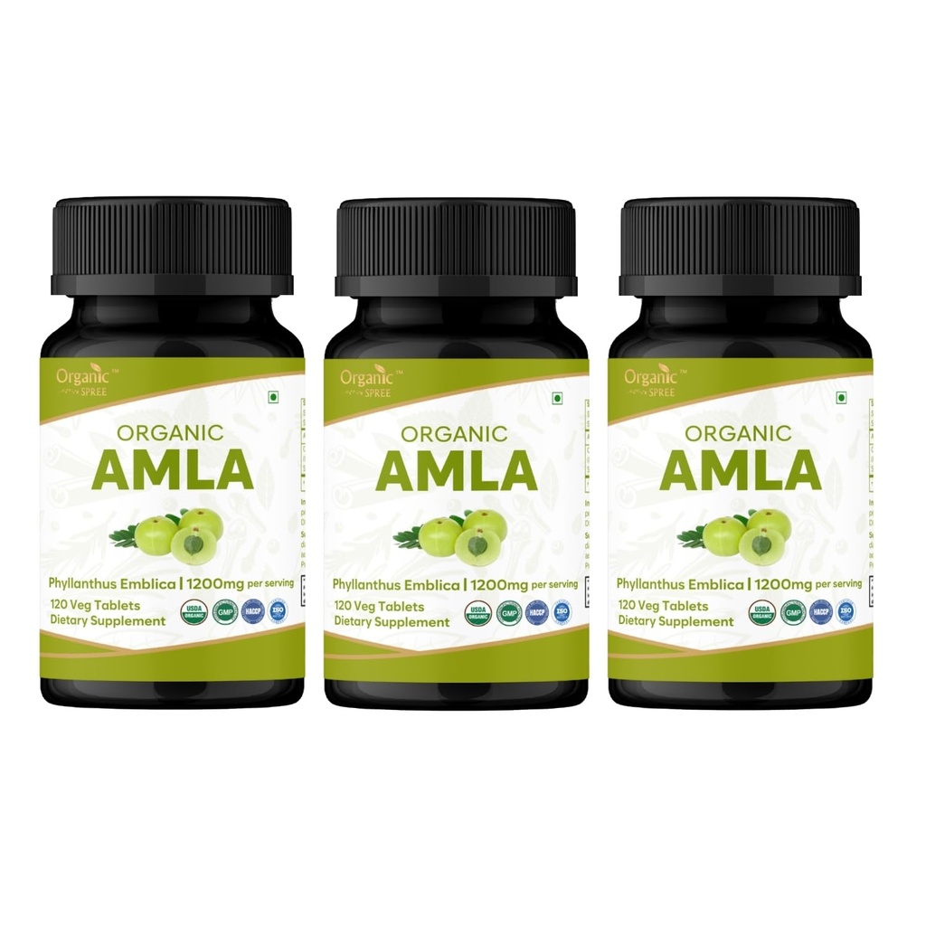ORGANIC SPREE Amla Tablets - 1200 mg per Serving - Indian Gooseberry, Phyllanthus Emblica Supplement, Rich in Vitamin C & Supports Immune Health,120 Tablets* - GMP and Organic Certified - Pack of 3