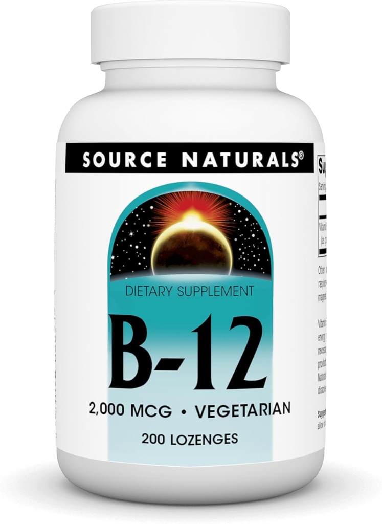Iturburua Naturalak B-12 bitamina, Energia Ekoizpena onartzen du, 2000 mcg - 200 Barazki Lozenges