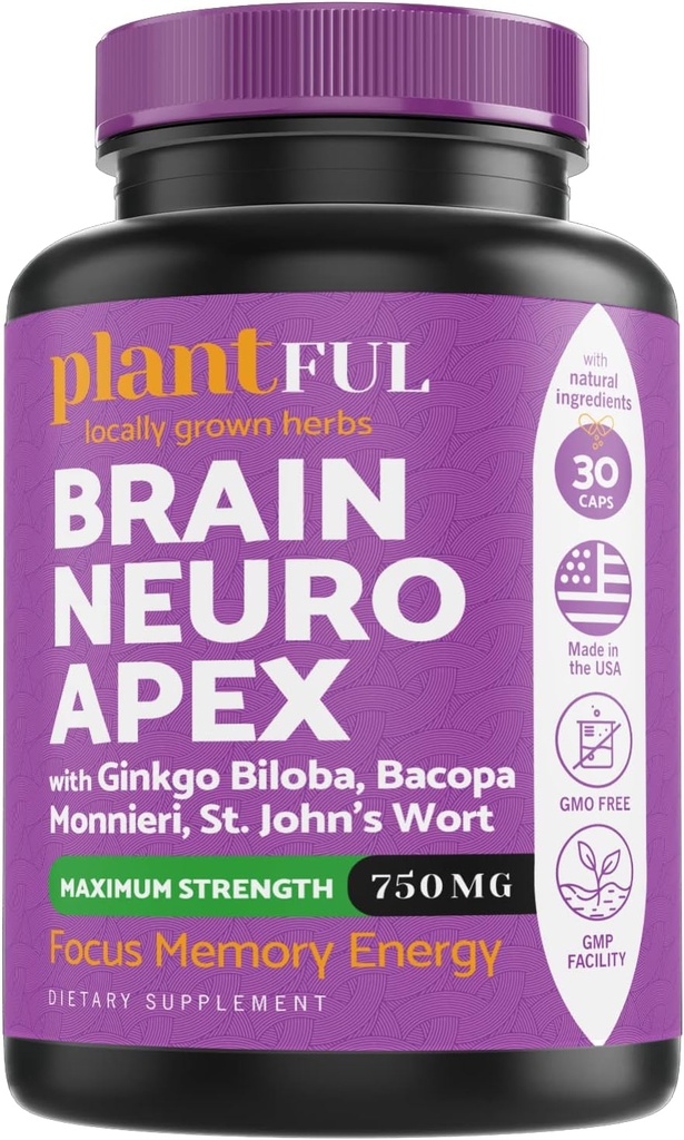 Nootropic Brain Supplement for Focus, Energy, Memory & Clarity Booster | Ginkgo Biloba, St Johns Wort, Bacopa Monnieri와 함께 성인을위한 빠른 흡수 두뇌 비타민