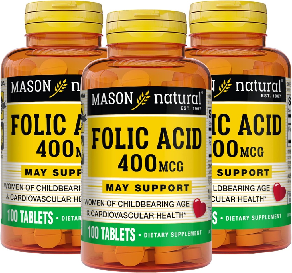 Mason Natural Folic Acid 400 mcg, 《健康、口服和产前护理每日补充》,《育龄妇女100张药片》(第3页)