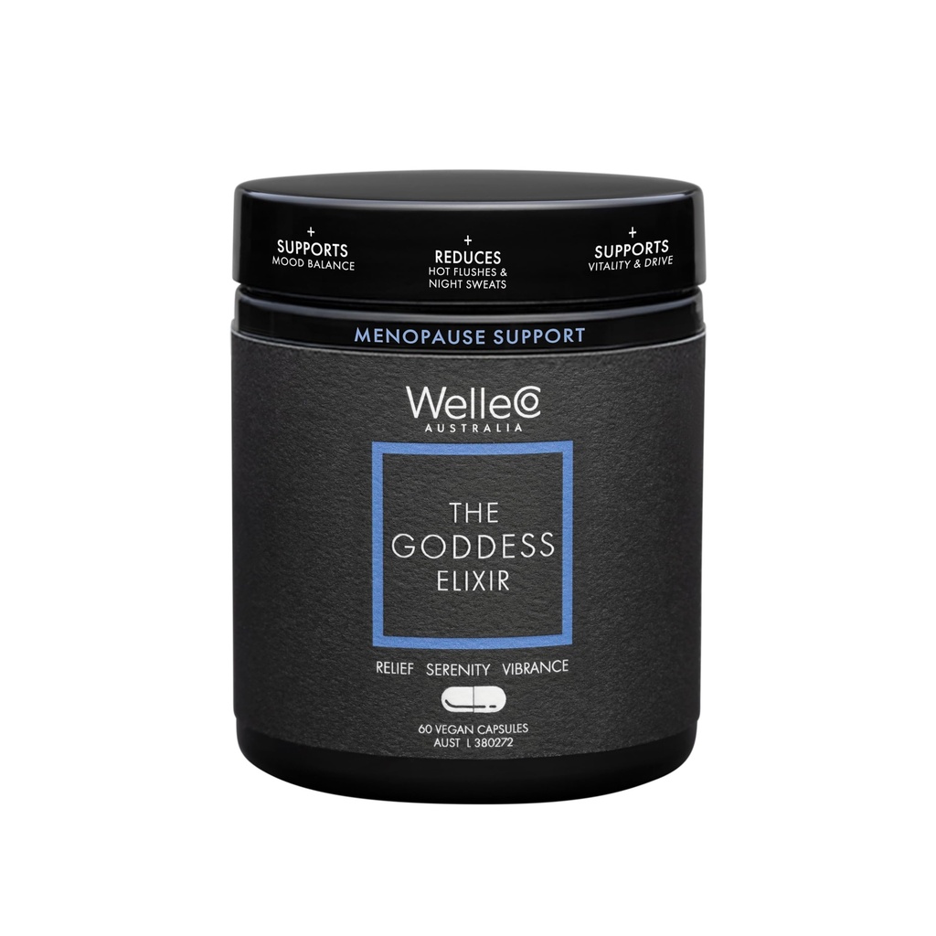 WelleCo The Goddess Elixir, Menopause Supplement for Women with Vitex, Red Clover & B Vitamins, Supports Hormone Balance, Night Sweats & Hot Flashes Relief, 60 Capsules