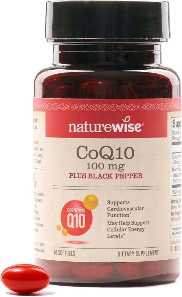 NatureWise CoQ10 100mg + Black Pepper Softgels - Високий Absorption Coenzyme Q10 + Чорний перець - Антиоксидант для здоров'я серця + клітинна енергія - Vegan, Non-GMO, клейковина-Free - 90 Count[90-Day Supply]