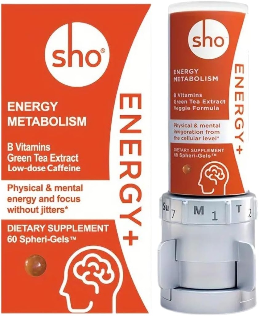 SHO Vegan Energy+ Focus Supplement Kit - Matcha Green Tea Extract, Methylated B Complex, Vitamin B and Caffeine Natural Energy Booster Without Crash, Jitters for Men and Women - 60 Pills Refill Bottle