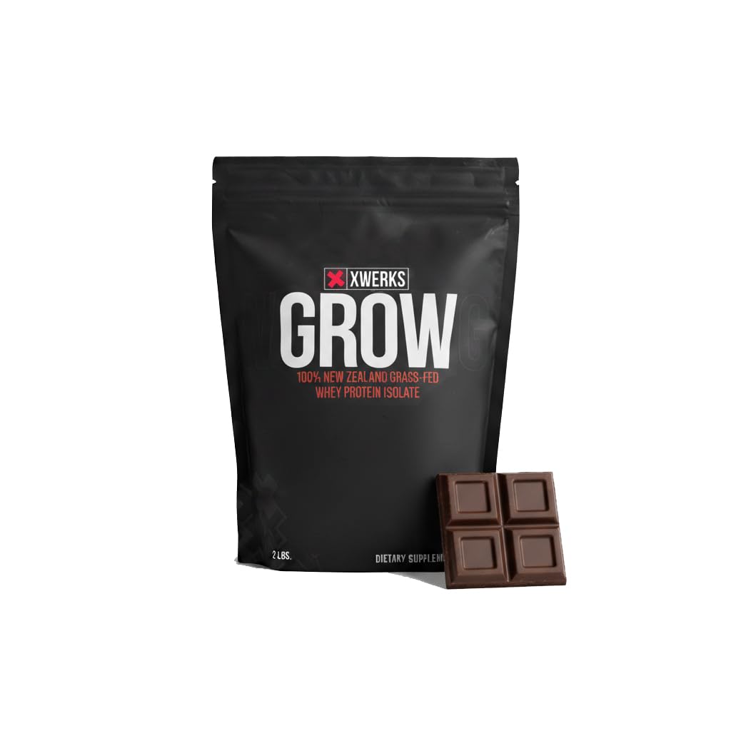 Xwerks Grow Whey Protein Powder, 25g Pure Isolate Protein from New Zealand Grass Fed Cows, Builds Strength and Speeds Recovery, Paleo and Keto Friendly, Soy and Gluten Free, Chocolate, 30 Servings