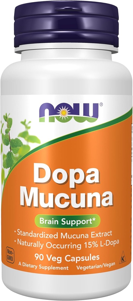 NOW Integratori, DOPA Mucuna, Estratto di Mucuna standardizzato con naturale calorizzazione 15% L-Dopa, 90 capsule di Veg