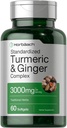 Horbäach Turmeric and Ginger Supplement 3000 mg | 60 Softgel 캡슐 | 검은 후추 추출물이있는 Turmeric Curcumin Complex | Non-GMO, 글루텐 무료