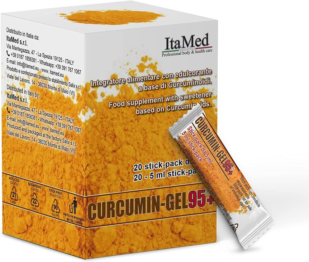 Itamed Turmeric Curcumin Supplement Gel – 95+ Curcumin Pulver mit HGC-C Complex, Organic Formula, 20 Stick-Packs (5ml Jeder), Kurkuma für verbesserte Bioverfügbarkeit