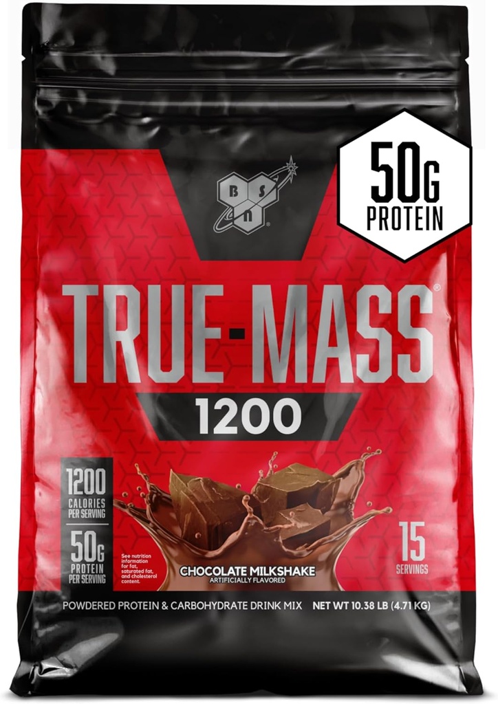 BSN TRUE-MASS Weight Gainer, Muscle Mass Gainer Protein Powder, Chocolate Milkshake, 10.38 libras (Package May Vary)
