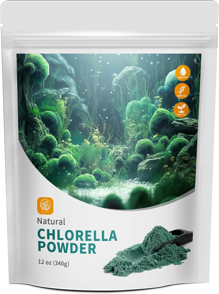 Chlorella Powder Natural con 12 oz - Chlorophyll Powder, soporta la función del sistema inmunológico, mantener la juventud, vegano, rico en proteína vegana y vitaminas.