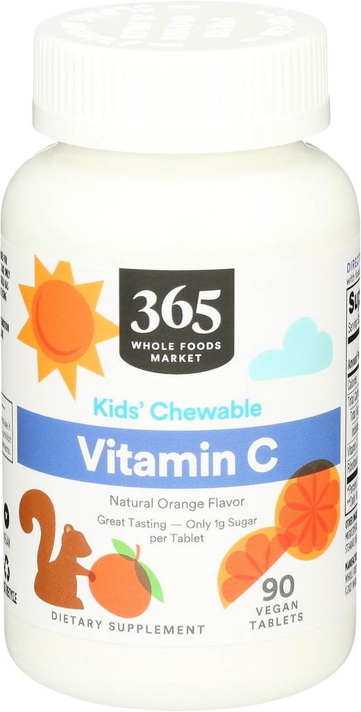 365 由全食品市场,Kid' Chewable Vitamin C,天然橙色Flavor, Vegan, 90 Counter提供