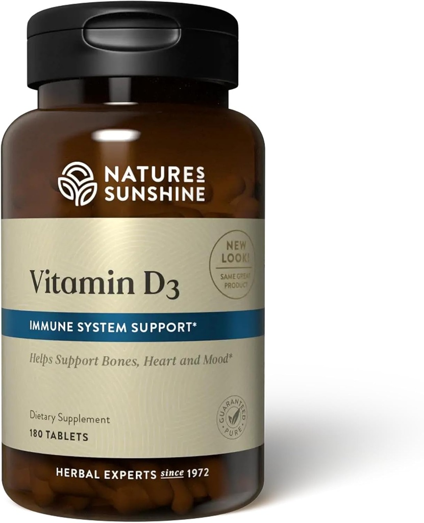 Nature's Sunshine Vitamin D3, 180 Tablets | Apoia a saúde ósea, contribúe á saúde global e pode mellorar o estado de ánimo.