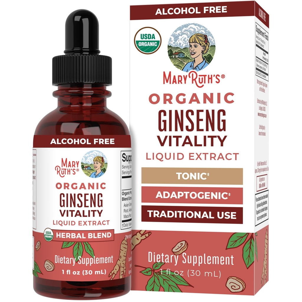 MARYRUTH'S Organics Herbal Supplement for Brain Function | Boost Energy | Memory | Vitality USDA | Ginseng with Ashwagandha | Eleuthero and Maca Root Extract | 1 Fl Oz