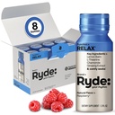 Ryde: Relax Shot, 0 Calories, 0 Sugar, Raspberry Flavor, Lemon Balm, L-Theanine, Ginseng & Chamomile, Raspberry Flavor, 2 FL OZ Shots, Helps You Relax* (8 Pack)