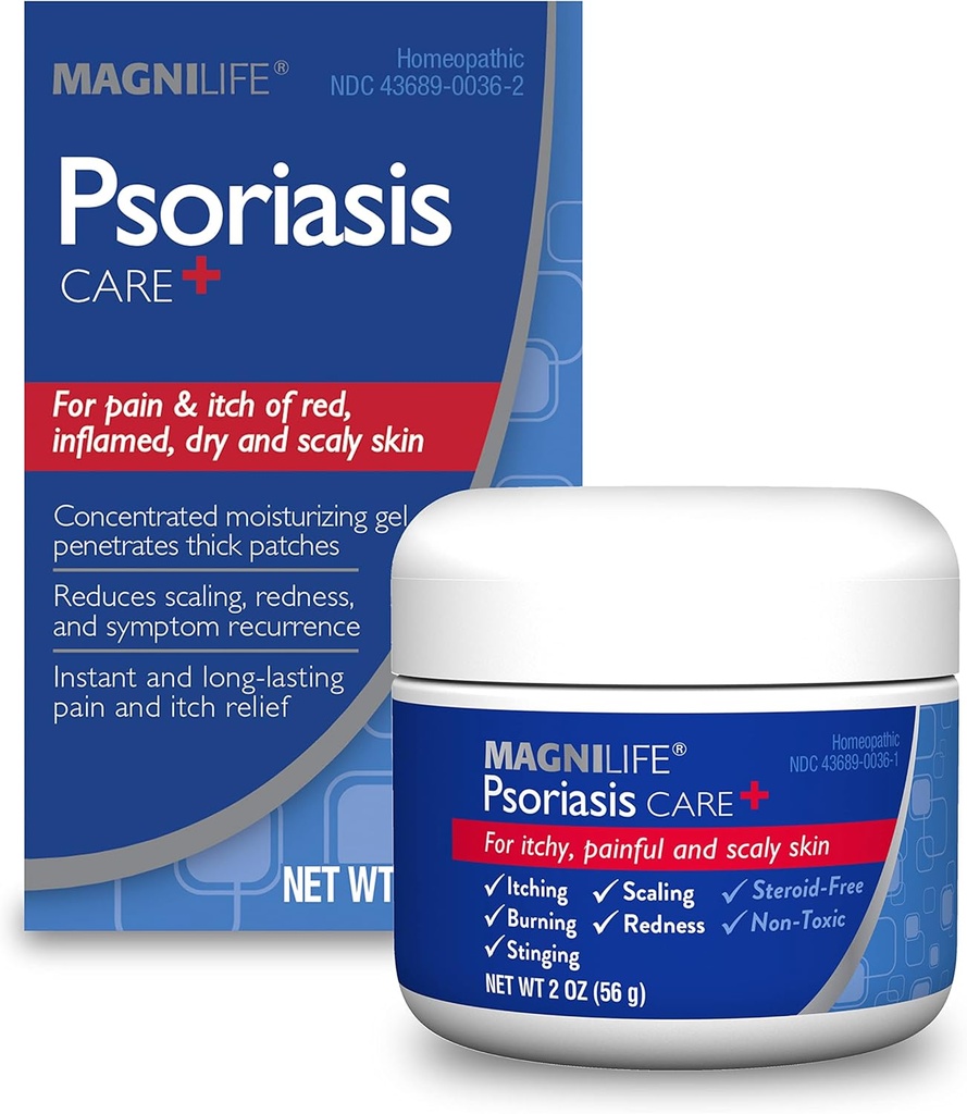 MagniLife Psoriasis Care+, Natural Itch and Pain Relief, Moisturization Aiuta a ridurre la Redità, Scalare e Flaking su Body & Scalp - Unscented, Non tossico - 2oz
