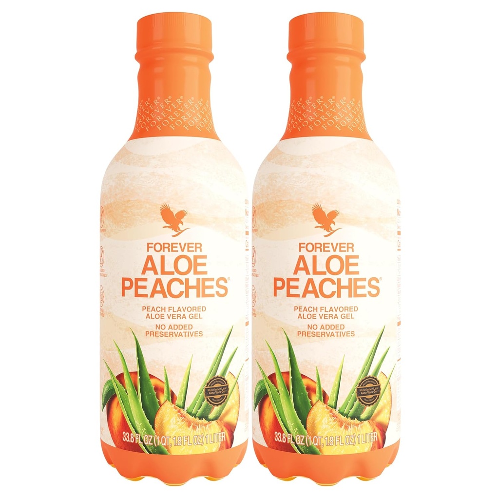 Forever - Aloe Quả đào - Aloe thuần khiết với Real Peach Flavor - Hỗ trợ Bản tóm tắt và Immunity - Vegan và Gluten- Free - 33.8 foz (2-Pack)