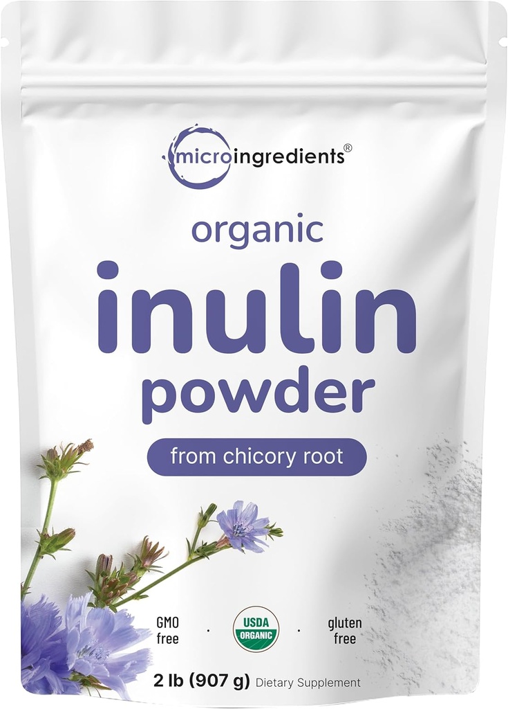 Micro Ingredients Organic Inulin Fiber Powder, 2lb | Natural Prebiotic to Support Digestive & Gut Health | Soluble, Facilmente Digestible | Sen sabor, Vegan
