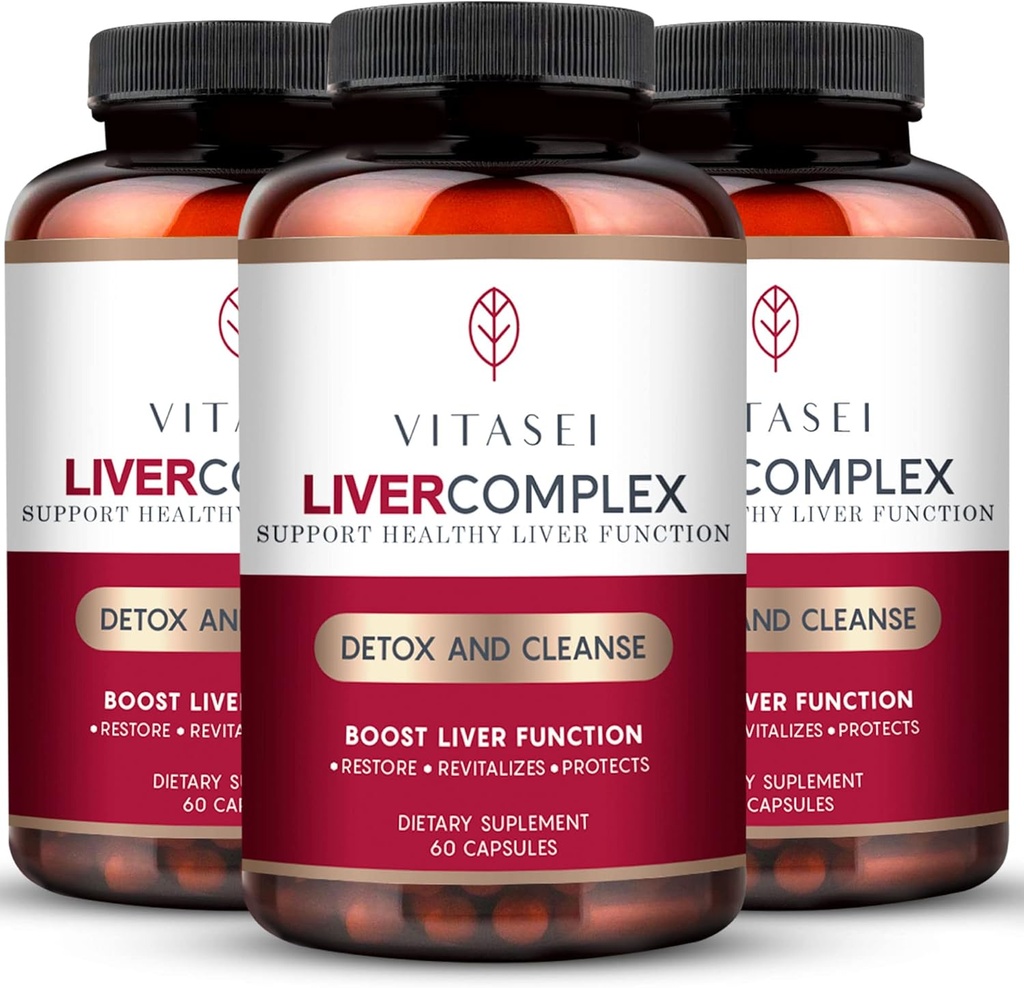 VITESI Liver  Clearse Detox i reparació, complex W/Mil Thistle Extra, Garcinia, Curcumin C3, ajuda al Hebal suplementari, Detox de fórmula per a Dones i homes, 60 Capsule (Pira de 3)