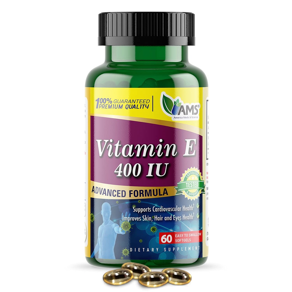 America Medic & Science Vitamin E 400 IU (60 Softgels) Dietary Supplement That Supports Heart Health, Promotes Healthy Skin, Hair, Eyes and Immune System | Dl-Alpha Tocopheryl Acetate Gel Capsules