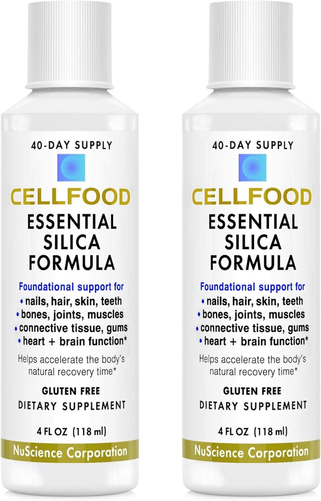 Cellfood Essential Silica Anti-Aging Formula, 4 fl oz, 2 Pack - Supports Healthy Bones, Joints, Hair, Skin, Nails, Teeth & Gums - Easy to Absorb - Gluten Free, Thiaminase Free, Non-GMO - 80-Day Supply