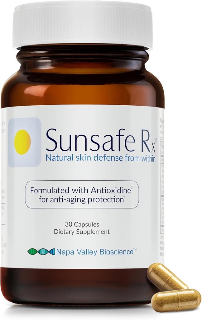 Sunsafe Rx Anti Aging Supplement: Natural Skin Protection Pills with Antioxidants for a Youthful Appearance & Eye Health + Vitamins, Minerals, & 250mg Polypodium Leucotomos (30 Capsules)