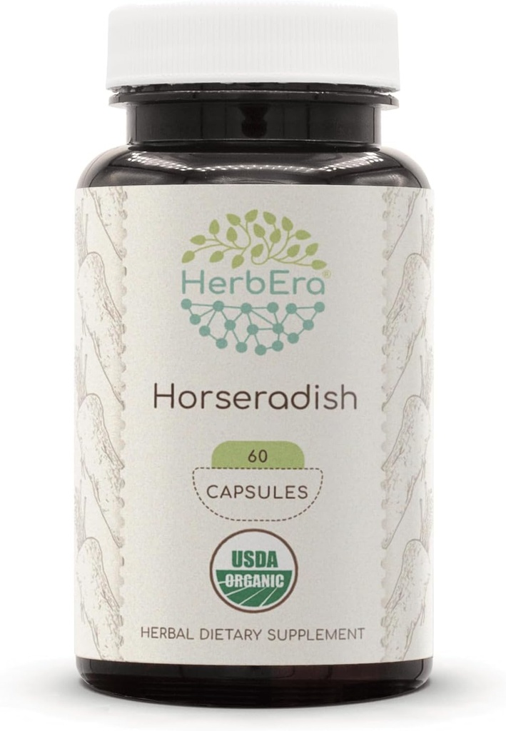 HerbEra Atradish USDA Organic 60 Kapsüller | Natural Herbal Supplement | Sertifikatlaşdırılmış Organic Vegetarian Capsules və Organic Horseradish (Armoracia pasicana) sol Kök (60 Kapsül)