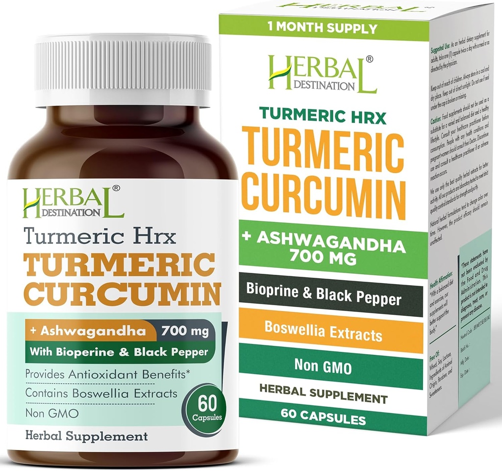 Turmeric suplementari Hrx- Immene suplementari, suport de metabolisme Booster suplementari amb Curcumin, Boswellia, Cucuma & Black Pepper Apper - 60 Capules