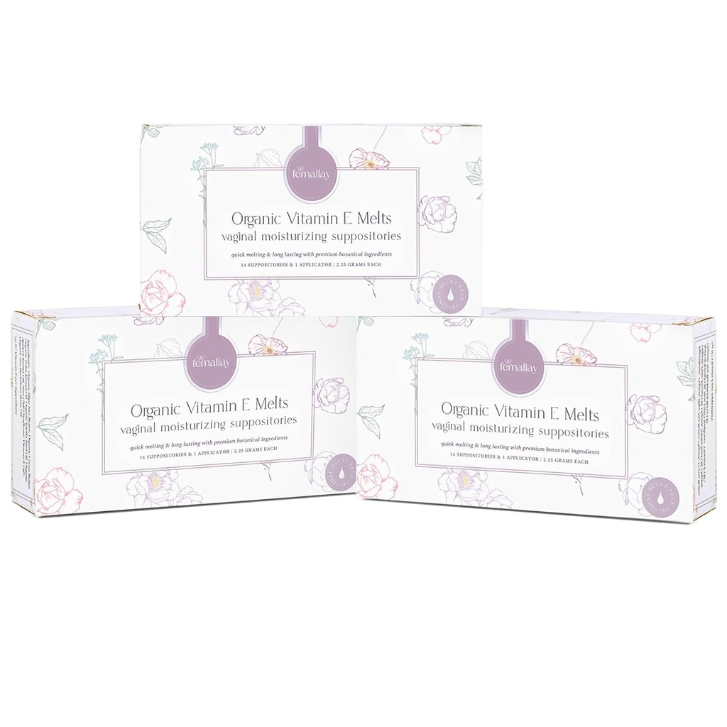 Femallay Organic Vitamin E Vaginal Melts - 3 Pack - Relief für Menopause Trockenheit & Irritation - 14 Count + Applicator