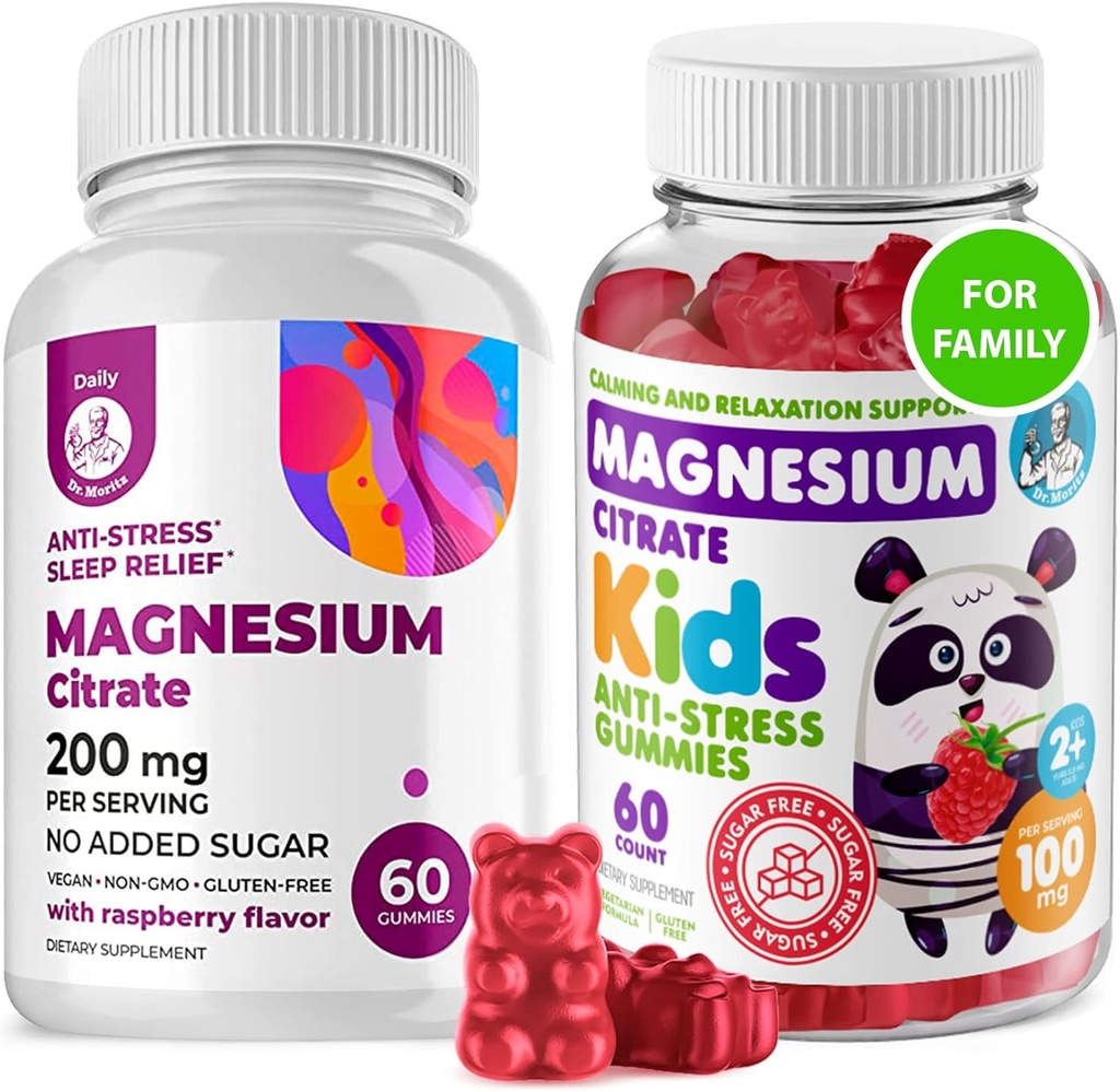 Kinderen Magnesium 60 Graaf en Magnesium 60 Graaf Gummies Sugar-Free - Kalm Magnesium Gummies Supplement voor kinderen, Sugar-Free Magnesium Kalm Kauwen voor kinderen & volwassenen