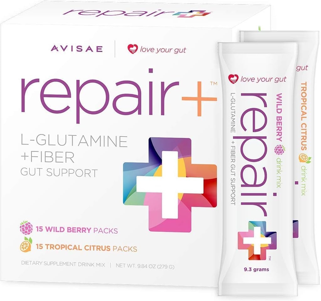 Repair+ l-glutamín + Fiber 30 Stick Packs Love Your Gut! Avisae OptimALL Nutrition Repair+ l-glutamín + Fiber Drink