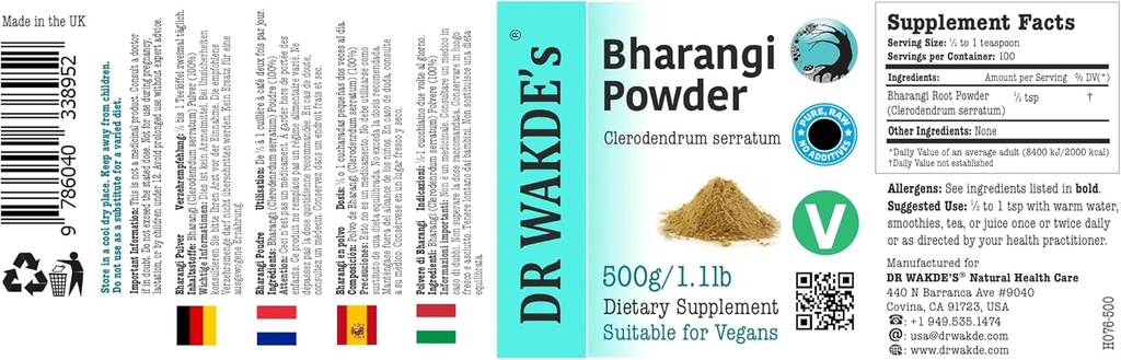 DR WAKDE'S Bharangi Toz (Clerodendrum serratum) - 500g (1.1lb) | Pure, Raw və qarışıq Toz | Natural Aroma və Freshness | Fine Toz | Vegan | Premium əlavə etdiyi şey əlavə etdi