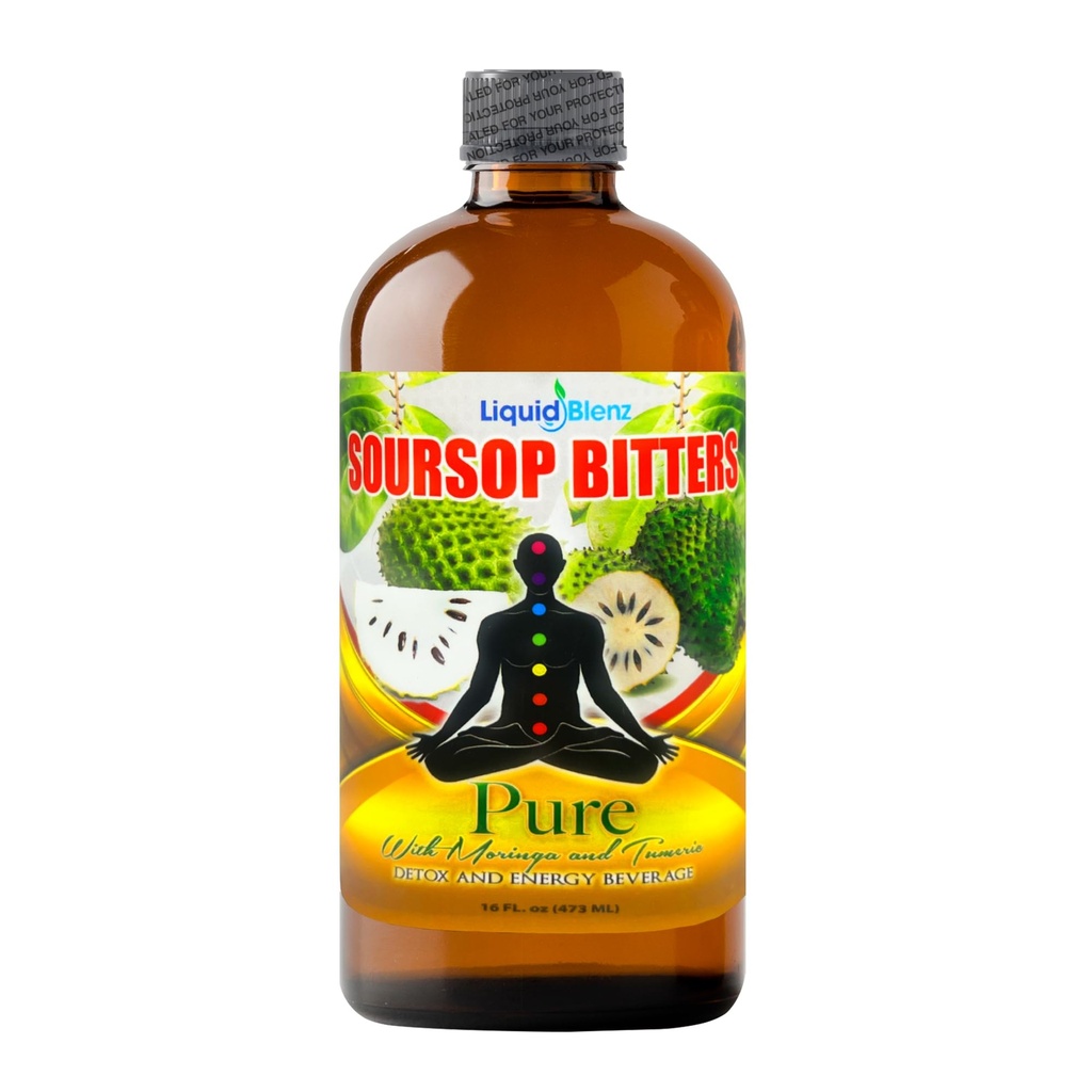LIQUID BLENZ Pure Soursop Bitters with Moringa & Turmeric | Herbal Detox & Natural Energy Support | 16 fl oz