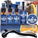 Bart Pflege Kit für Männer-Nourish weichen Grooming Patchy Bart W/Vitamin Spray,Mustache Öl,Balm, Wash, Boar Bristle Brush,Wooden Comb,Scissors,Valentines Väter Geschenke für Männer Dad Him Ehemann
