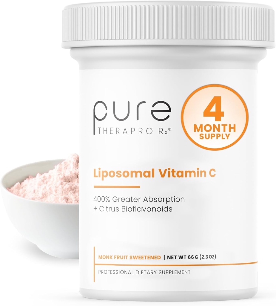 Pure Therapro Rx Liposomal Vitamin C Powder, Patented PureWay Vegan Vitamin C Supplement, Supports Healthy Aging, Immune Function & Collagen Formation, Non-GMO, Made in The USA (66g,120 Servings)