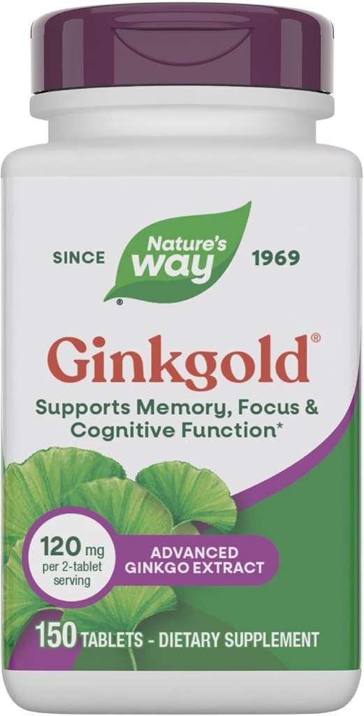 Dabas ceļš Ginkgold Advanced Ginkgo ekstrakts, atbalsta atmiņu, fokusa un kognitīvās funkcijas*, Ginkgo Biloba ekstrakts, 150 tabletes (iepakojums May Vary)