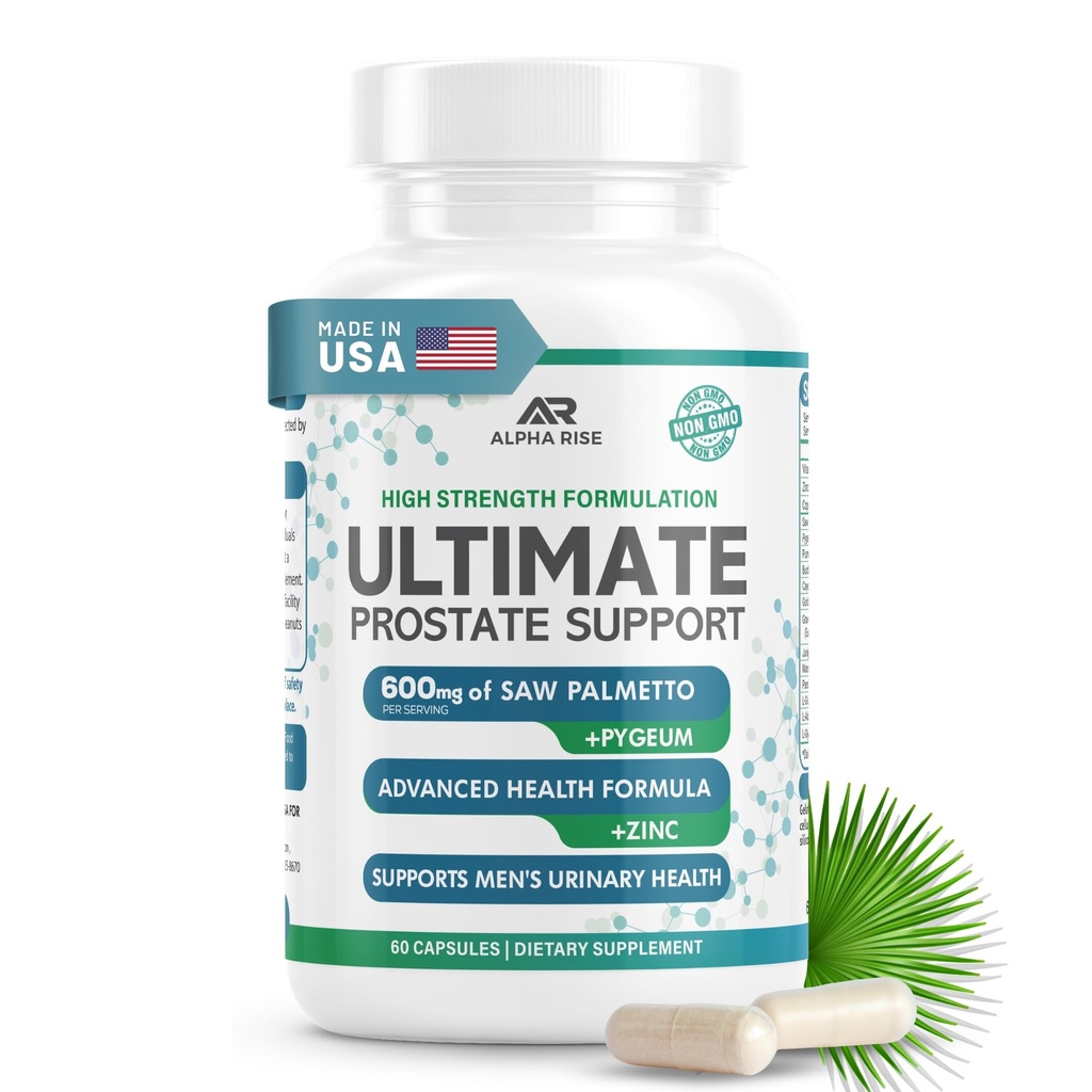 Prostate Health Supplement for Men – Shrink Prostate with Saw Palmetto 600mg, Pygeum 300mg, 16 Herbs + Zinc, 60 Capsules