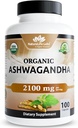 NaturaLife Labs Organic Ashwagandha 2100 mg per Serving – Root Powder ' Extract – 100 Capsules – Vegan, Non-GMO, Gluten-Free