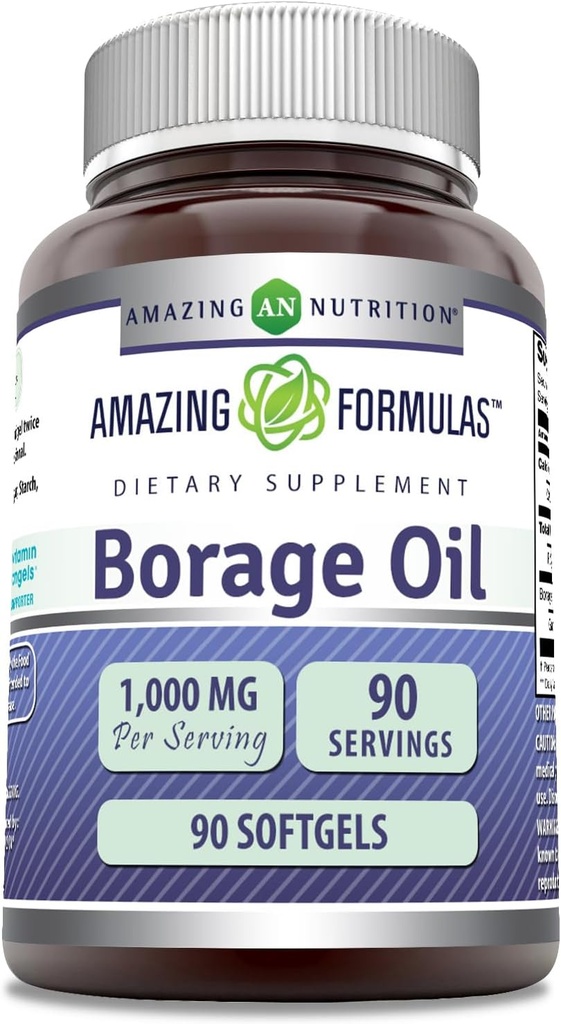 פורמולה מדהימה שמן Borage | 2000 Mg Per Serve | Softgels | Non-GMO | Gluten-Free | Made in USA (1 Pack, 90 Count)