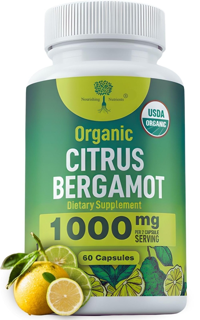 Organic Citrus Bergamot Supplement - Only USDA, Cardiologist Formulated with 200+ Scientific Studies -1000mg - Patented Extract, Heart, Cholesterol, & Lipid - Italian Bergamot High Polyphenols 60caps