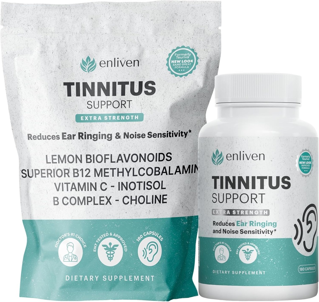 Tinnitus Relief Pills for Ringing Ears & Ear Health | Extra Strength Tinnitus Supplement with Bioflavonoids, B12 & Inositol | Supports Sleep, Focus & Clarity | 60 Caplet | 2 Daily Dose Ear Ringing