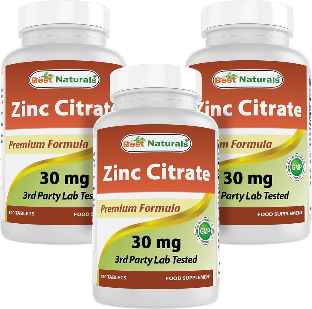 Bästa Naturals Zink 30mg Supplements (som Zink Citrate) - zink Vitaminer för vuxna Immune Support - 120 tabletter (120 greve 3)